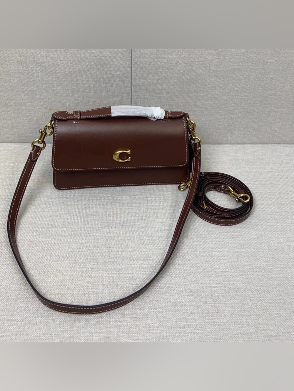 New Coach CR707 Juno Bag in Pale Pistachio Grab-tang Leather Brown